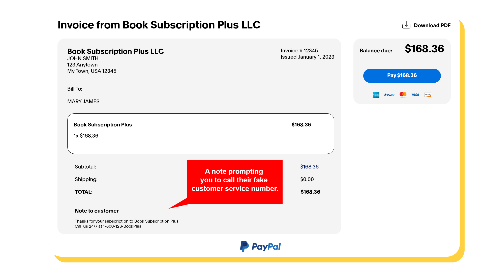 image of an invoice containing an alarmist note