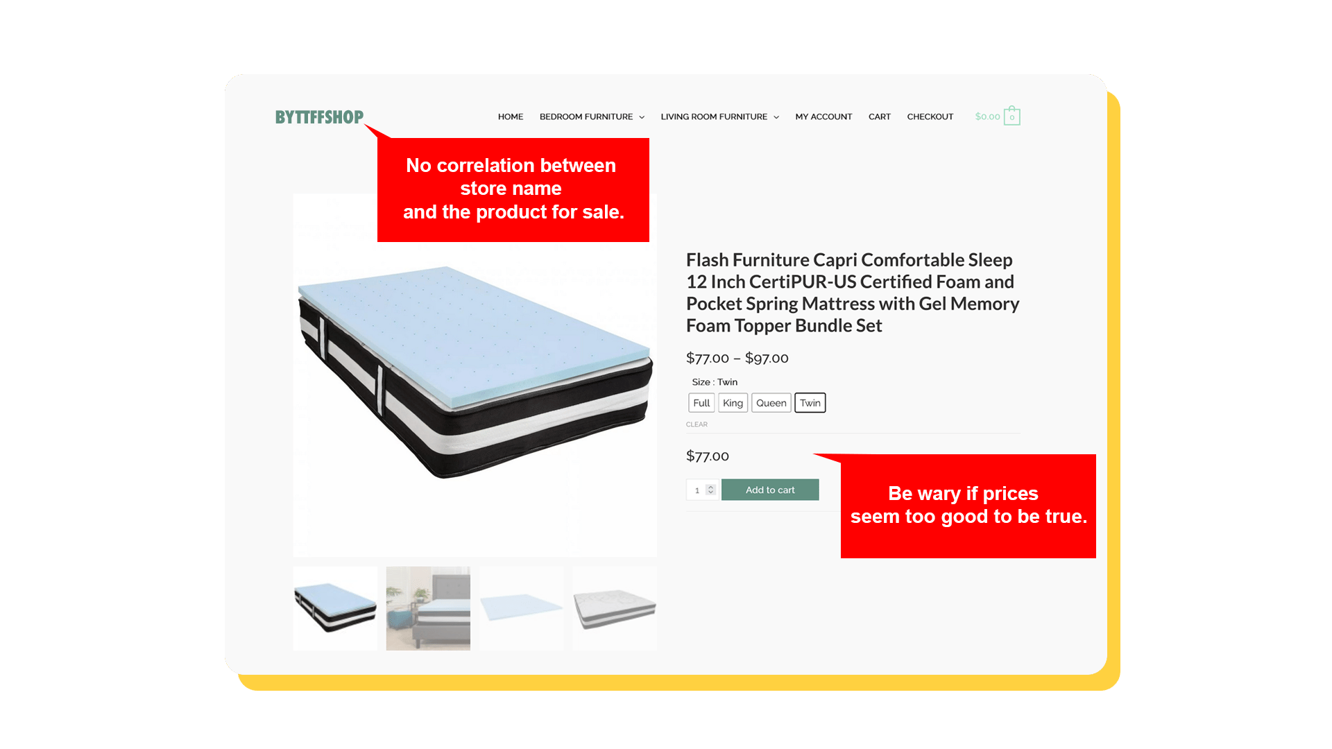 Example of a fake online store with prices below normal market value